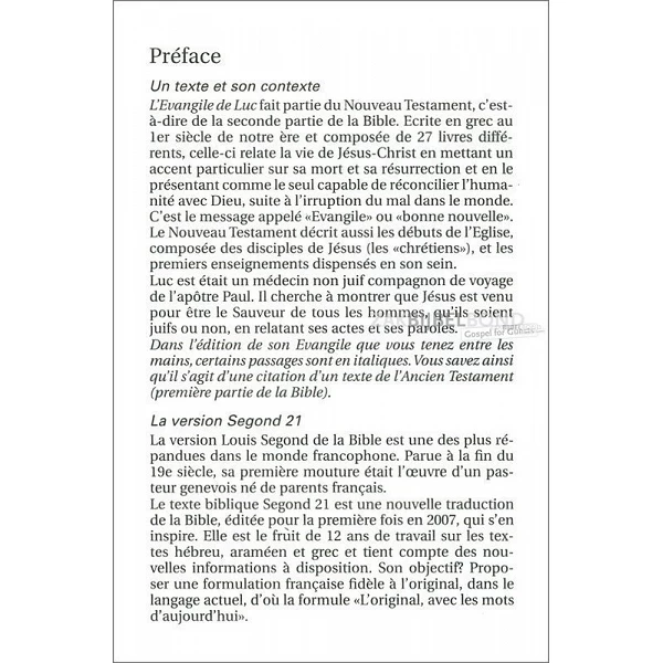 Frans Lukas-evangelie, Louis Segond 21 vertaling, paperback