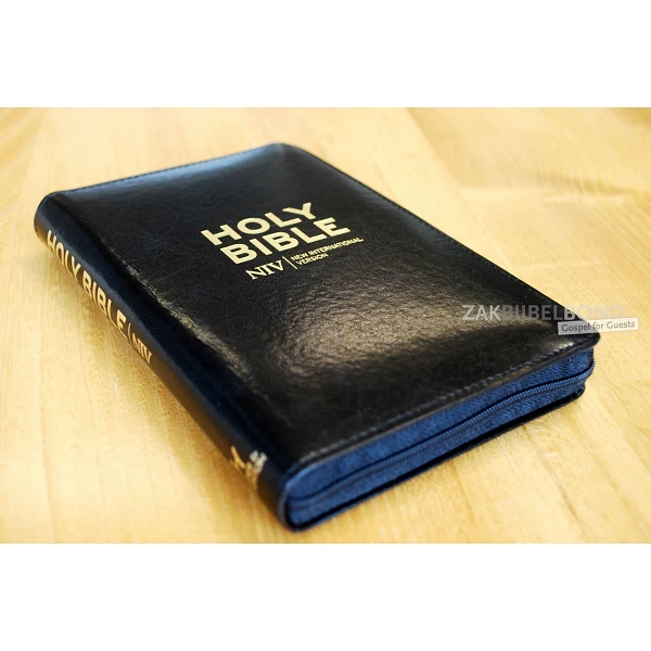 Engelse Bijbel NIV - Compact zwart leer rits