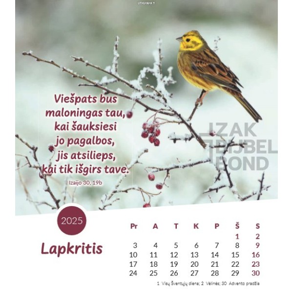 Lithuanian postcard calendar 2025
