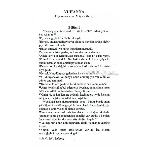Turks Johannes-evangelie, traditionele vertaling, groot formaat